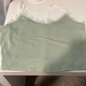 Green top white lace shein top